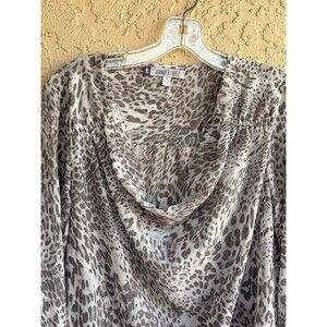 Jennifer Lopez Medium Gray Animal Ish Print Long Sleeved Womens Sheer Blouse